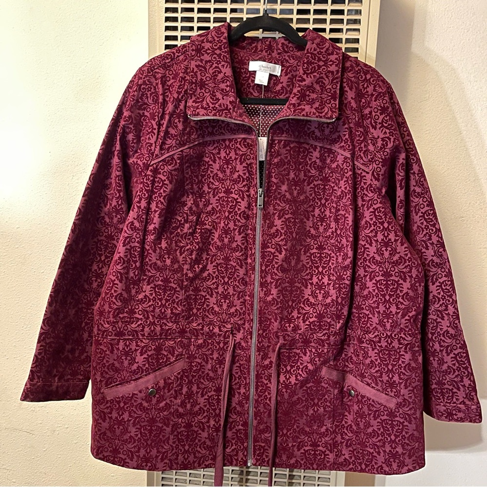 NWT PLUS SIZE CJ Banks Printed Burgundy Jacket